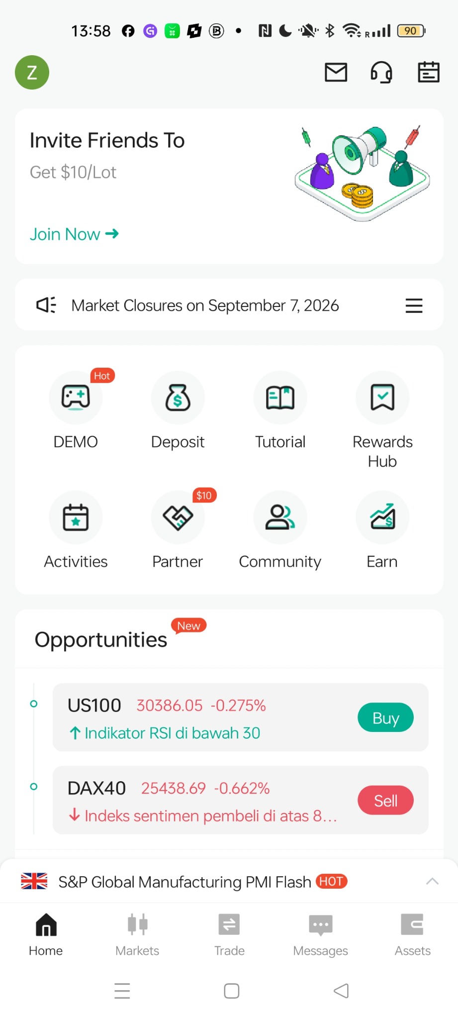 TW Broker home and market opportunities screen